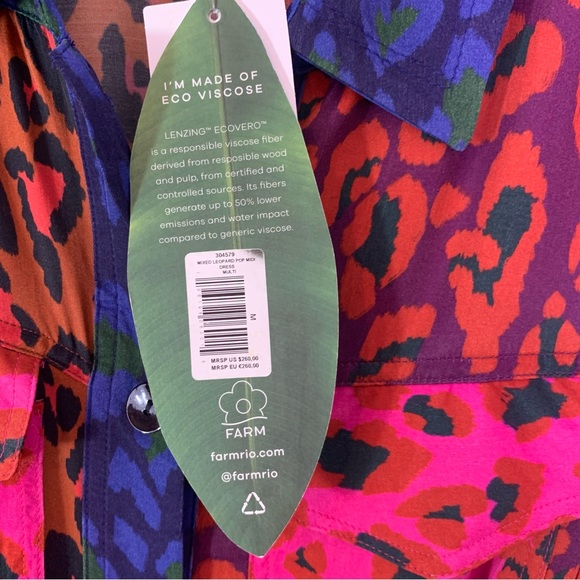 Farm Rio Mixed Leopard Pop Lenzing Ecovero Viscose Midi Dress M NWT - Picture 10 of 15